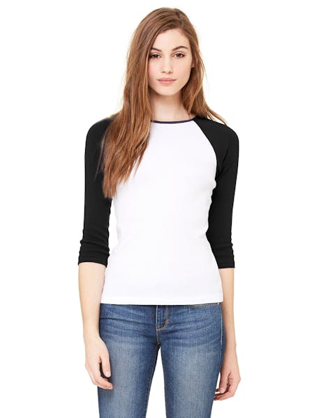 Bella + Canvas B2000 Ladies' Baby Rib 3/4-Sleeve Contrast Raglan T-Shirt