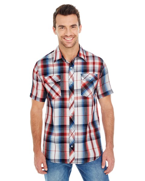 Burnside B9202 Camisa tejida de manga corta con patrón a cuadros para hombre