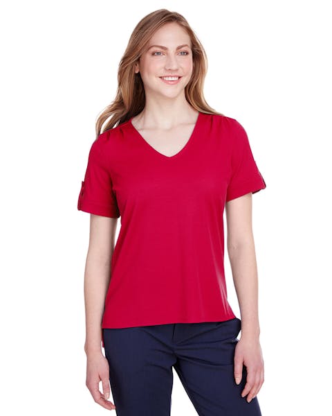 Devon & Jones DG20WB Ladies' CrownLux Performance Plaited Rolled-Sleeve Top