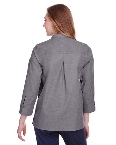 Devon & Jones DG562W Ladies' Crown Collection Stretch Pinpoint Chambray 3/4 Sleeve Blouse