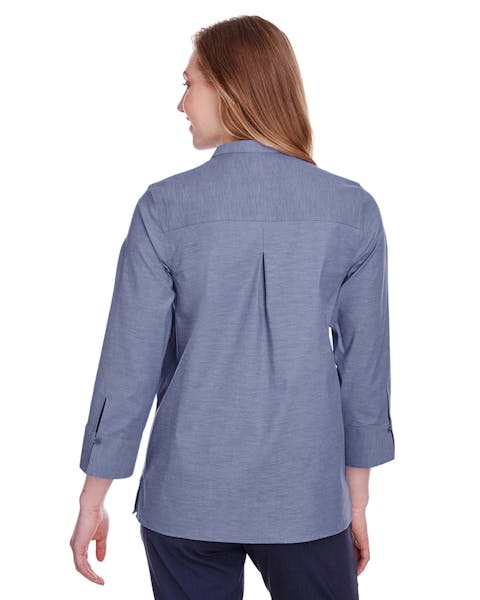 Devon & Jones DG562W Ladies' Crown Collection Stretch Pinpoint Chambray 3/4 Sleeve Blouse