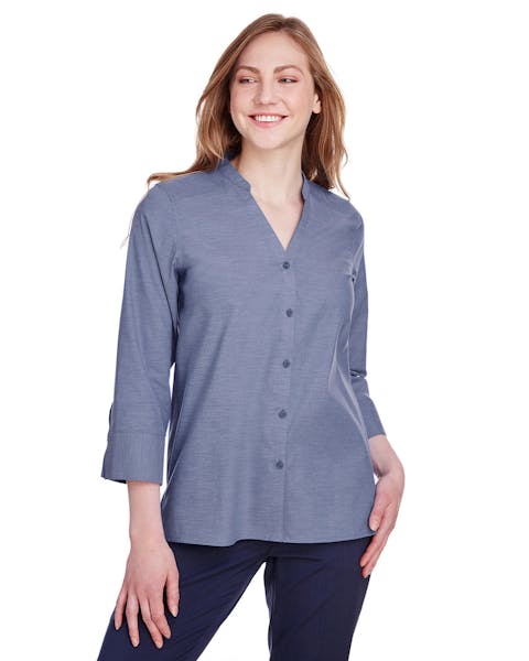 Devon & Jones DG562W Ladies' Crown Collection Stretch Pinpoint Chambray 3/4 Sleeve Blouse