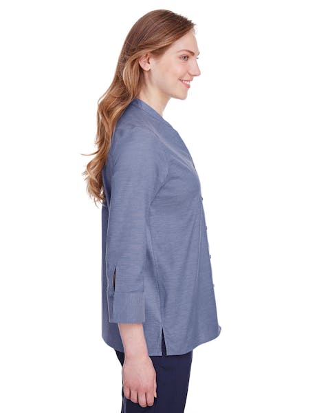 Devon & Jones DG562W Ladies' Crown Collection Stretch Pinpoint Chambray 3/4 Sleeve Blouse