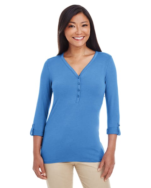 Devon & Jones DP186W Ladies' Perfect Fit Y-Placket Convertible Sleeve Knit Top