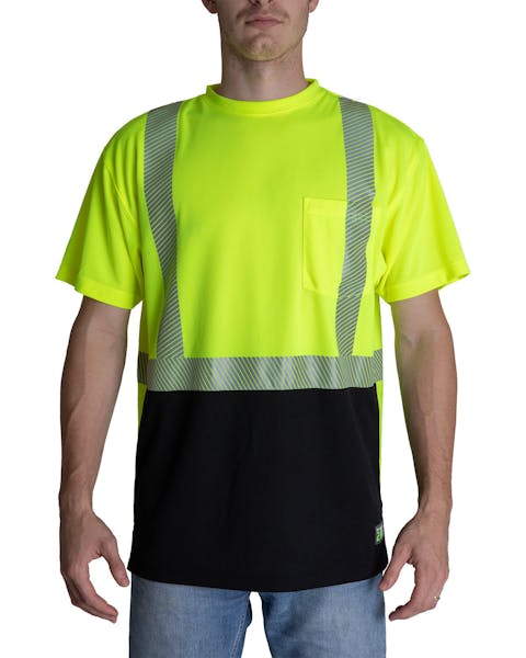 Berne HVK017 Camiseta unisex con bolsillo de color bloqueado de alta visibilidad Clase 2