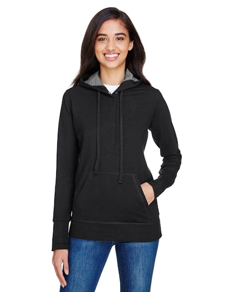 J America JA8431 Ladies' Omega Stretch Snap-Placket Hooded Sweatshirt