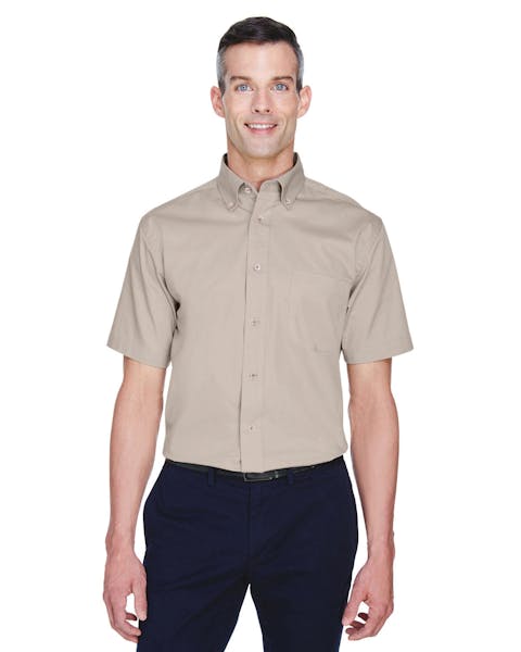 Harriton M500S - Camisa de sarga de manga corta para hombre, fácil de mezclar, con liberación de manchas