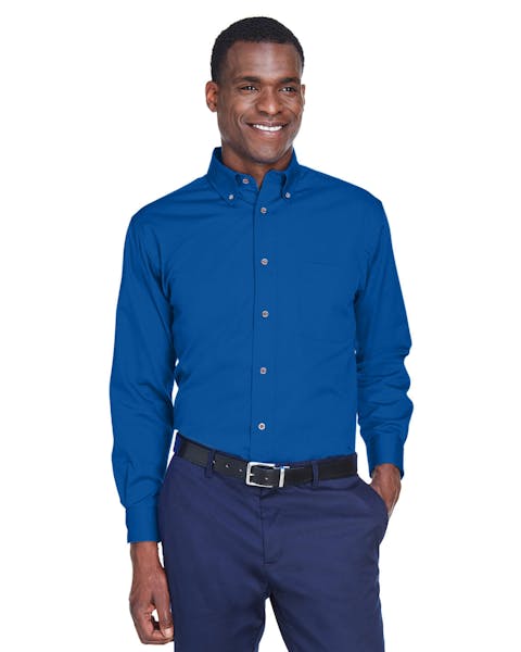 Harriton M500T - Camisa de sarga de manga larga para hombre, fácil de mezclar, con liberación de manchas