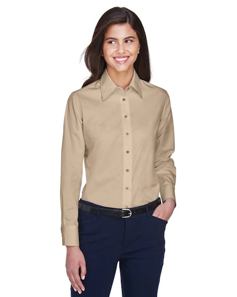 Harriton M500W Ladies' Easy Blend Long-Sleeve TwillShirt with Stain-Release