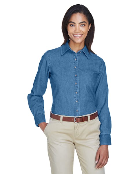 Harriton M550W Ladies' 6.5 oz. Long-Sleeve Denim Shirt