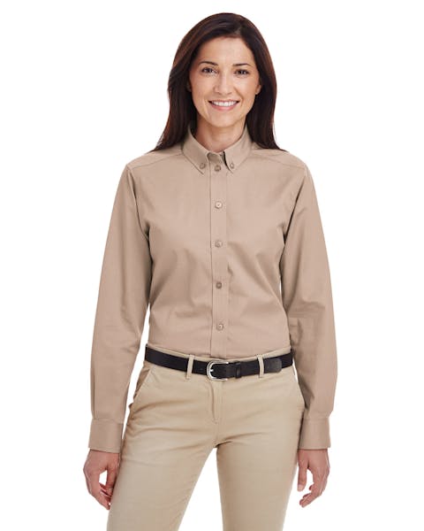 Harriton M581W Ladies' Foundation 100% Cotton Long-Sleeve Twill Shirt withTeflon